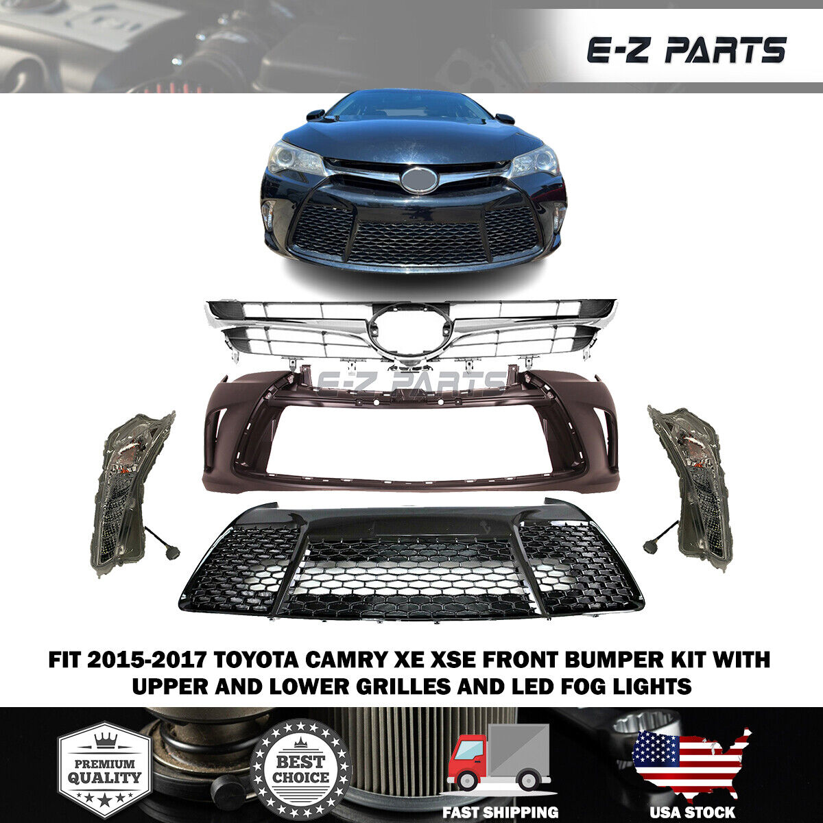 For 2015-2017 Toyota Camry XE XSE Front Bumper kit with Upper and Lower Grilles