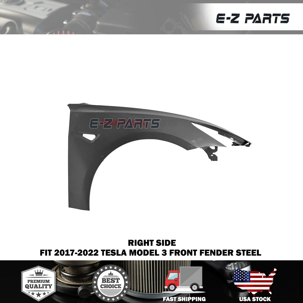 For 2017-2022 Tesla Model 3 Right Front Fender Steel Passenger Side RH