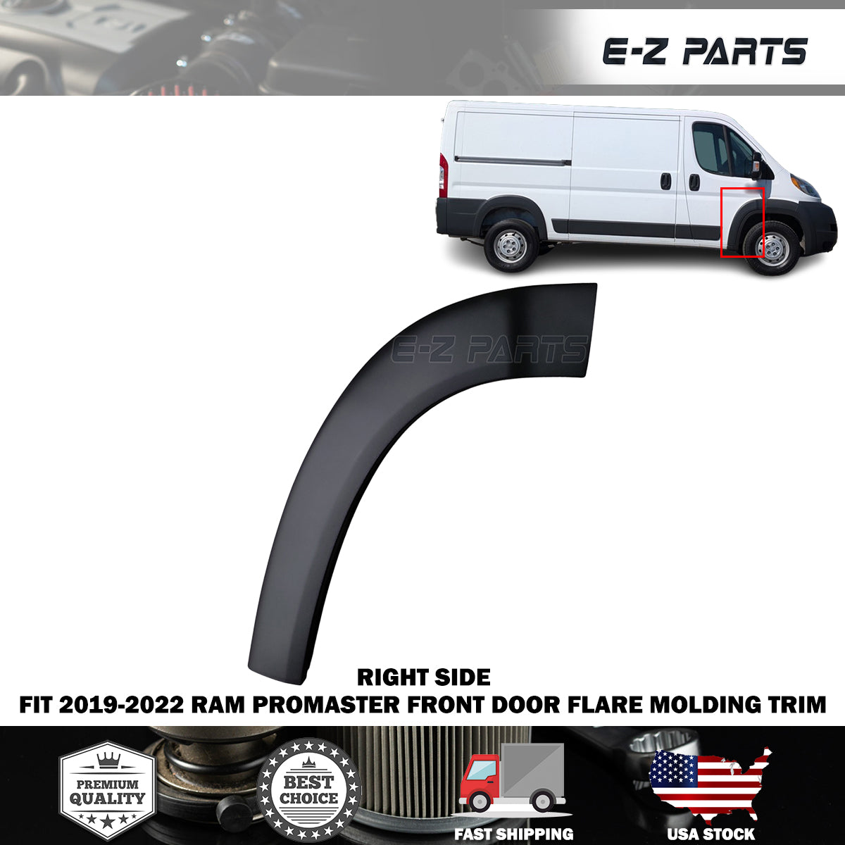 Fit 2019-2022 RAM Promaster Right Front Door Flare Molding Trim
