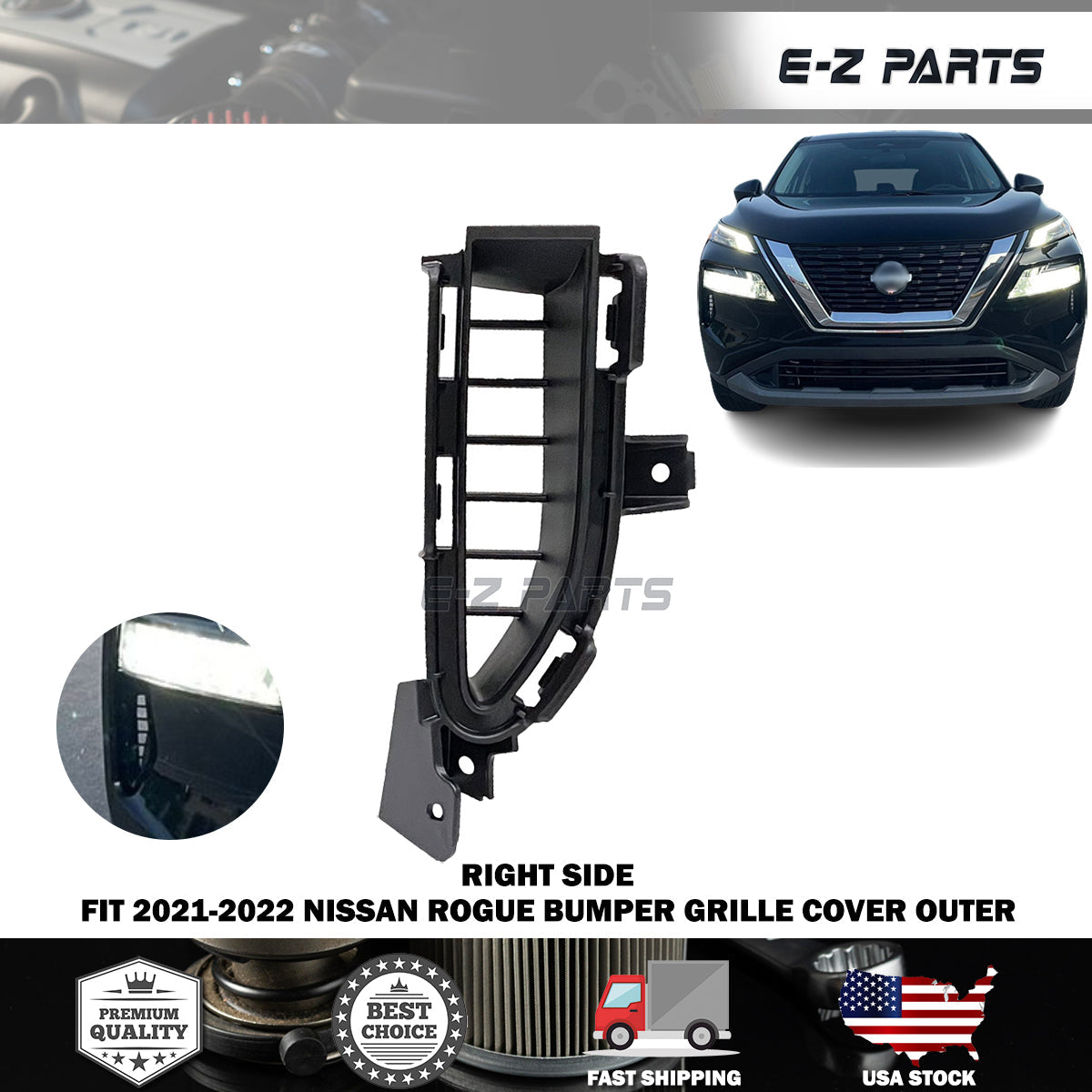 For 2021-2022 Nissan Rogue Right Bumper Grille Cover Outer Passenger Side RH