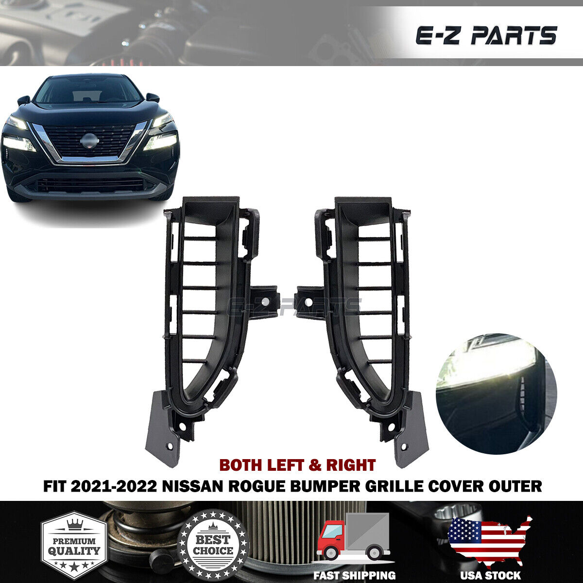 For 2021-2022 Nissan Rogue Both Left & Right Bumper Grille Cover Outer