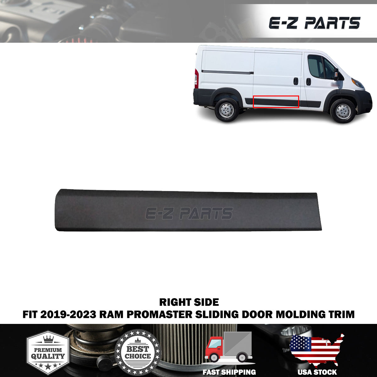 Fit 2019-2023 RAM Promaster Sliding Door Molding Trim Black Right Passenger Side RH