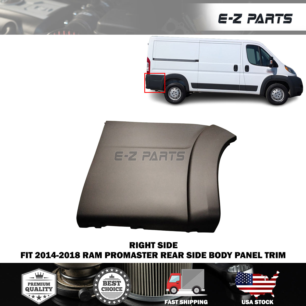 Fit 2014-2018 RAM Promaster Right Rear Side Body Panel Trim