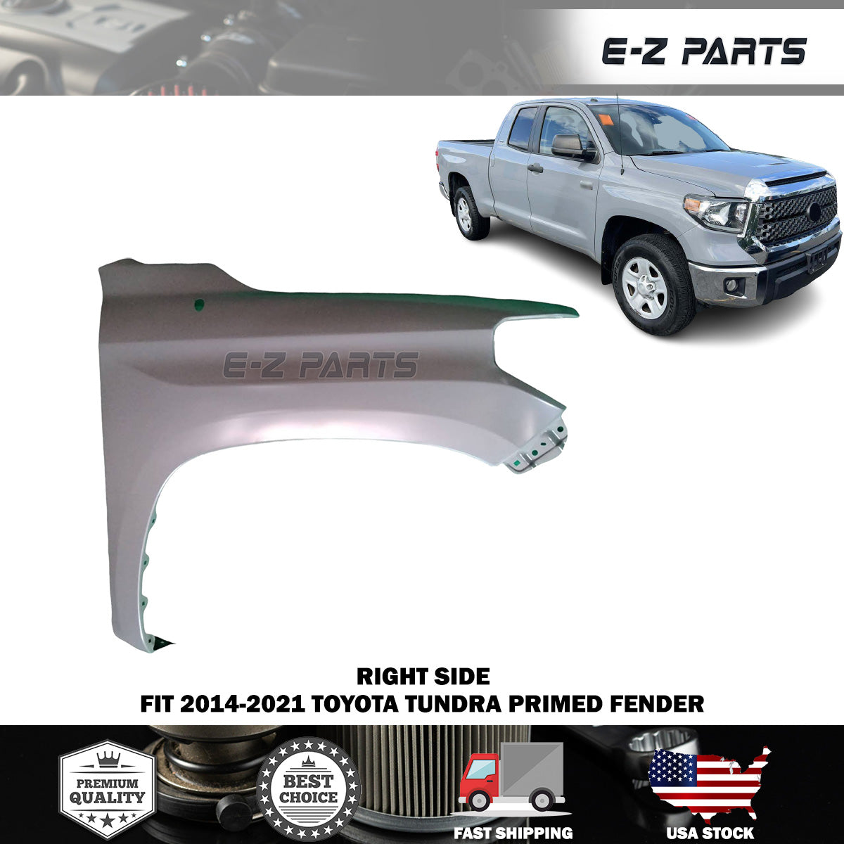 For 2014-2021 Toyota Tundra Primed Right Fender Passenger Side RH