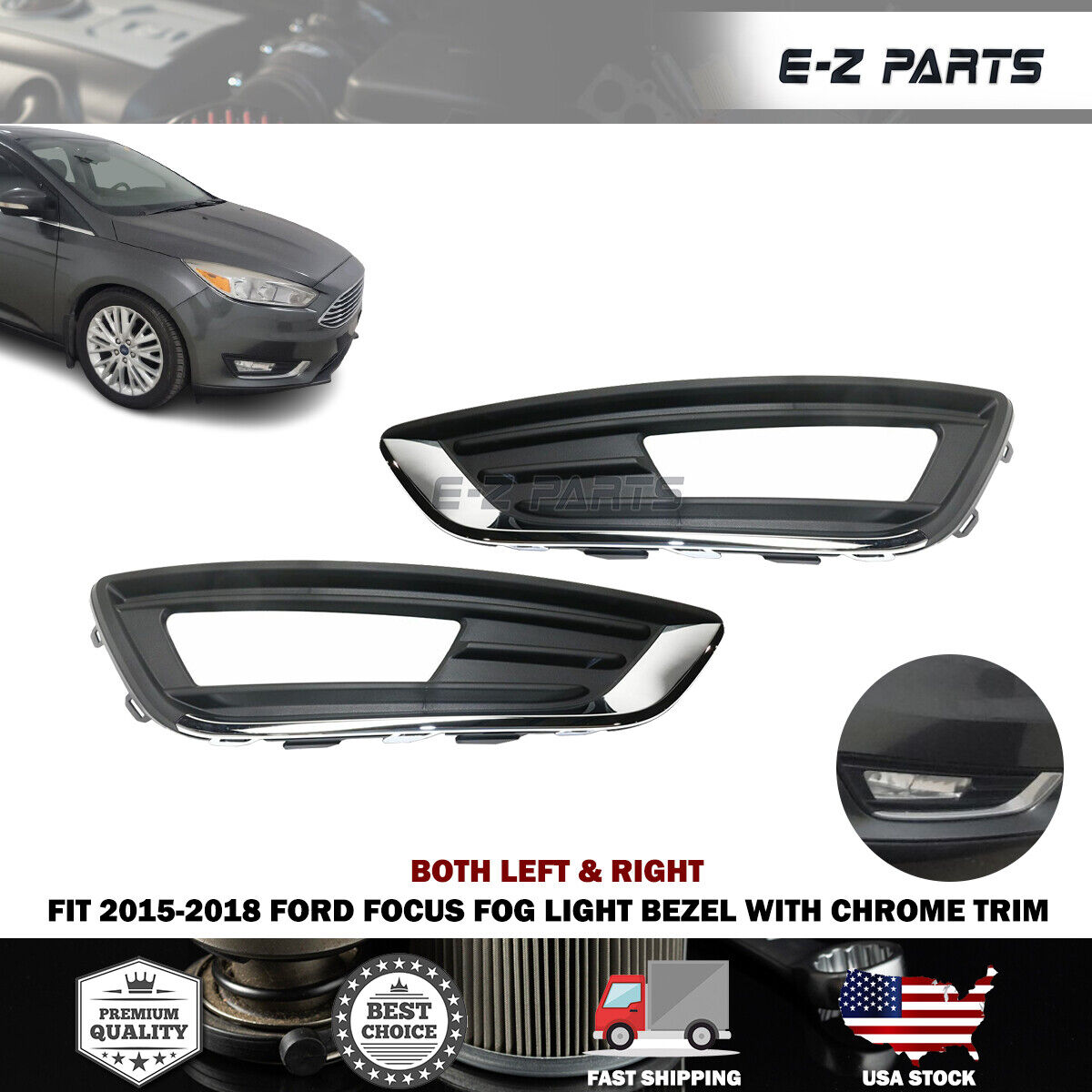 Premium Quality for 2015-2018 Ford Focus Fog Light Trims Set Driver & Passenger Side LH RH Pair