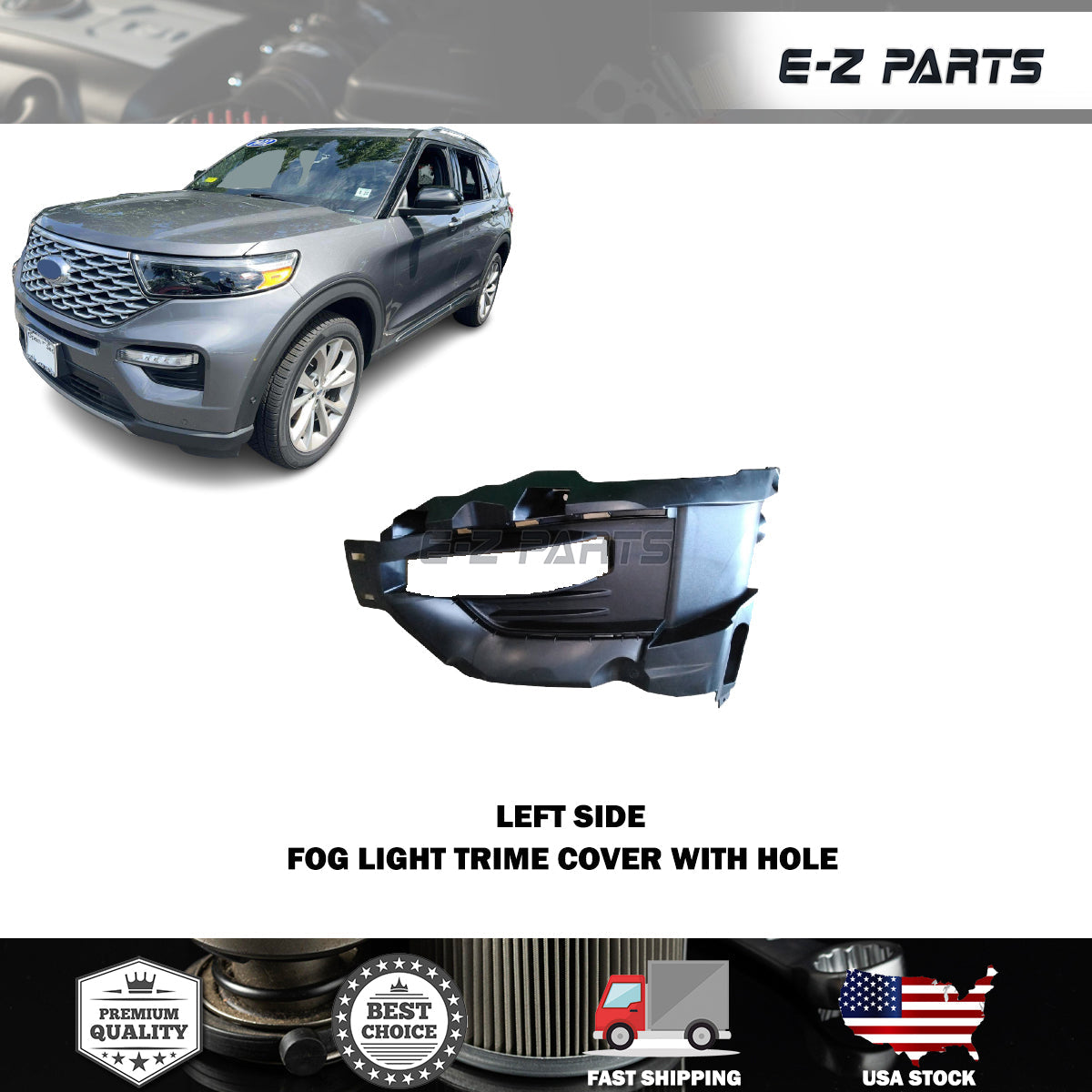 For 2020-2022 Ford Explorer Left Fog Light Trime Cover With Hole