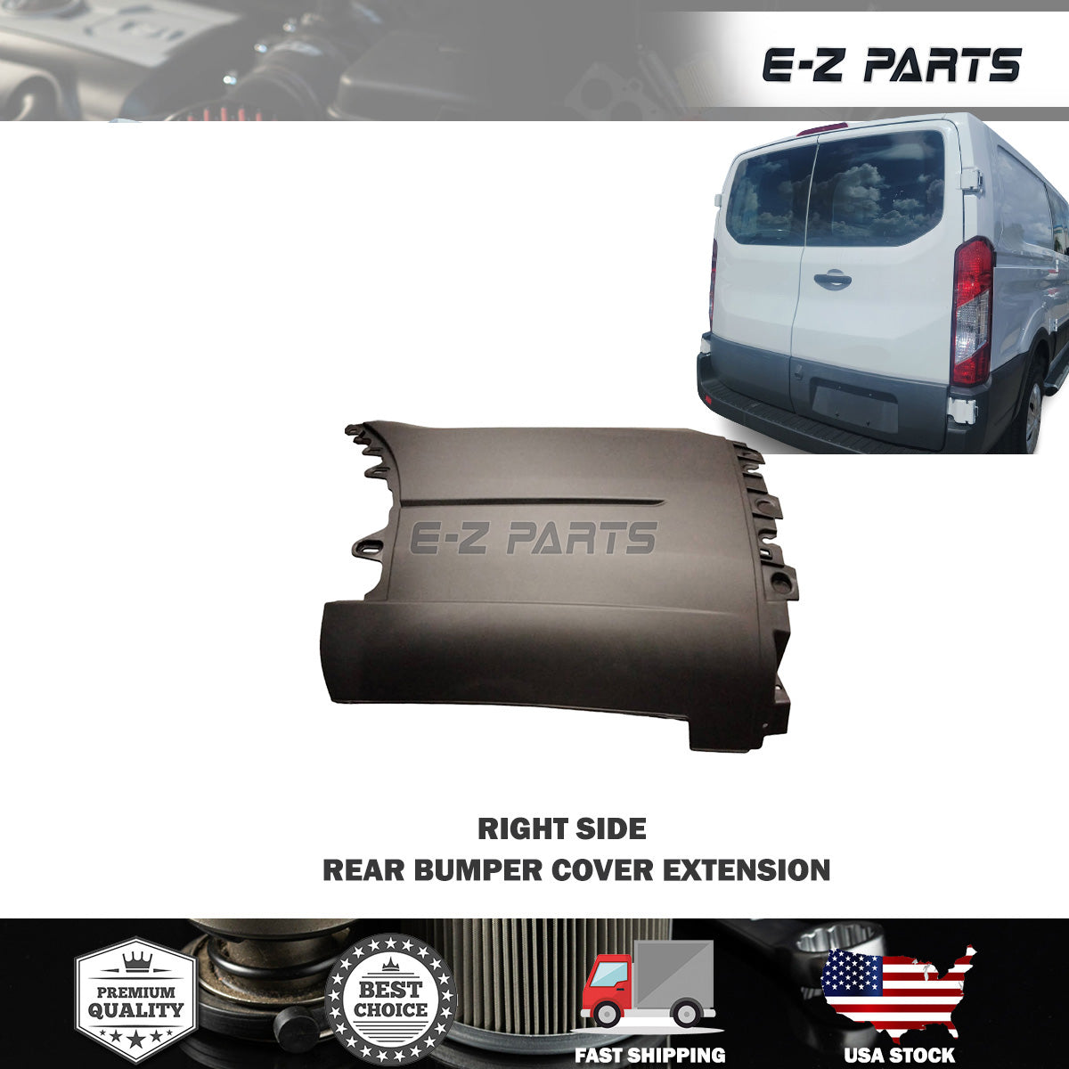 Fit 2015-2019 Ford Transit Rear Bumper Cover Extension Passenger Side, Right Side