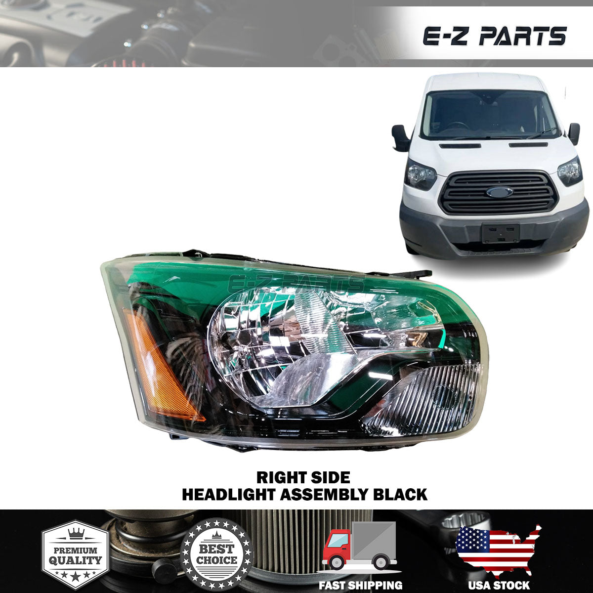 For 2015-2023 Ford Transit 150 250 350 Right Headlight Assembly Black