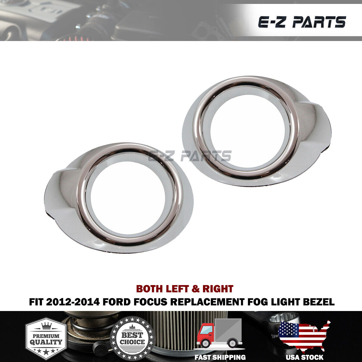 Premium Quality for 2012-2014 Ford Focus ABS Fog Light Lamp Cover Bezels Trim Chrome Set