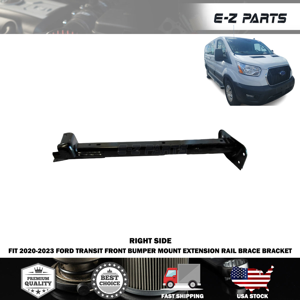 Fit 2020-2023 Ford Transit Right Front Bumper Mount Extension Rail Brace Bracket