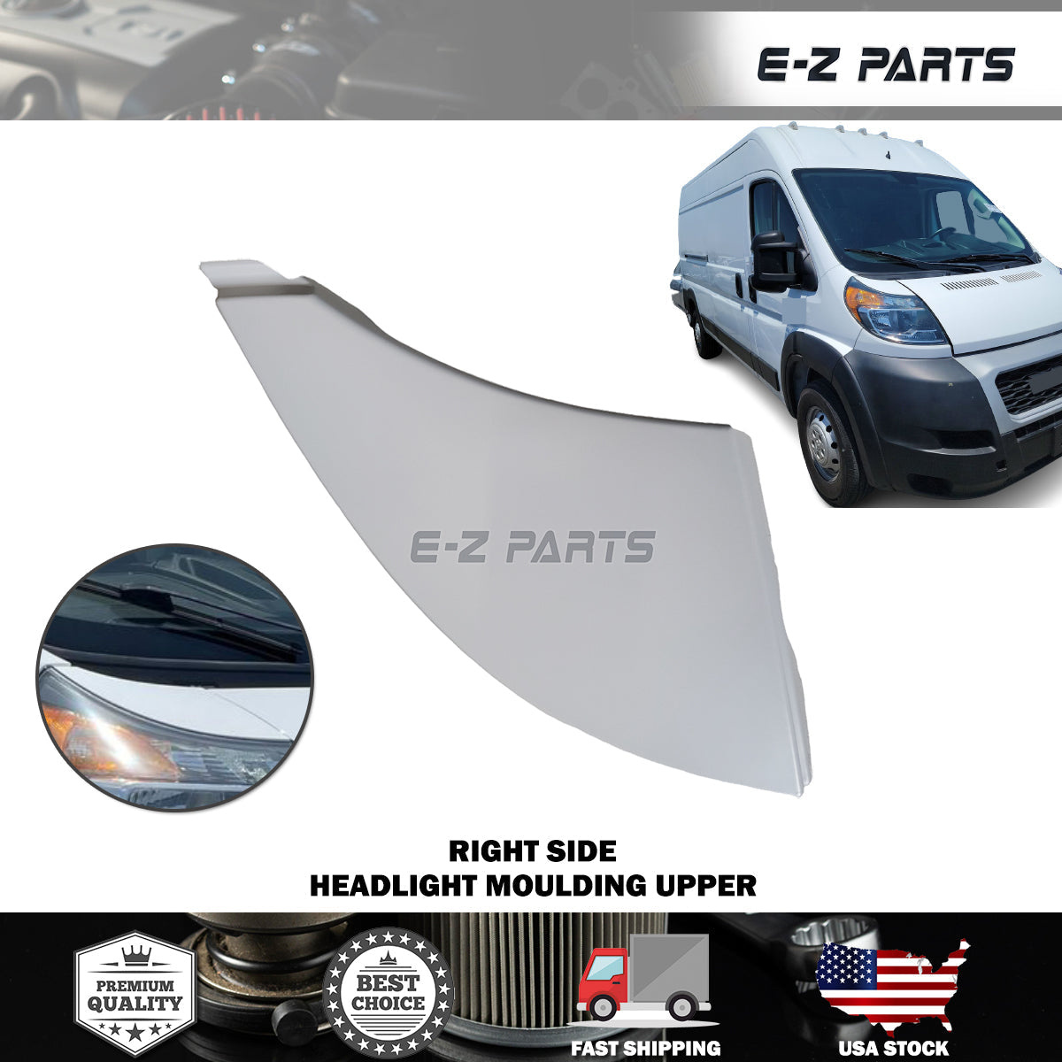 For 2014-2022 RAM Promaster Right Headlight Moulding Upper Primed Passenger