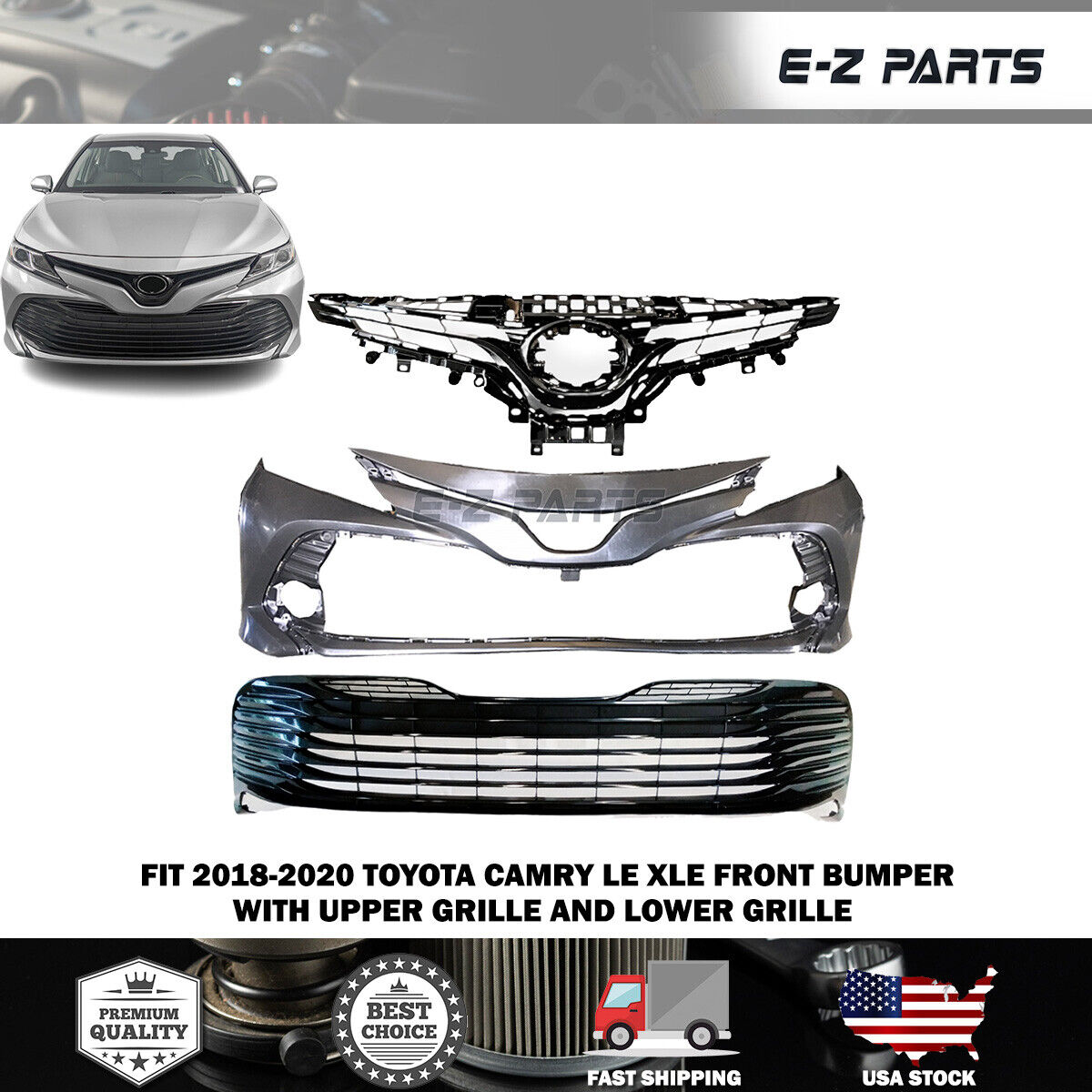 For 2018-2020 Toyota Camry LE XLE Front Bumper with Upper Grille and Lower