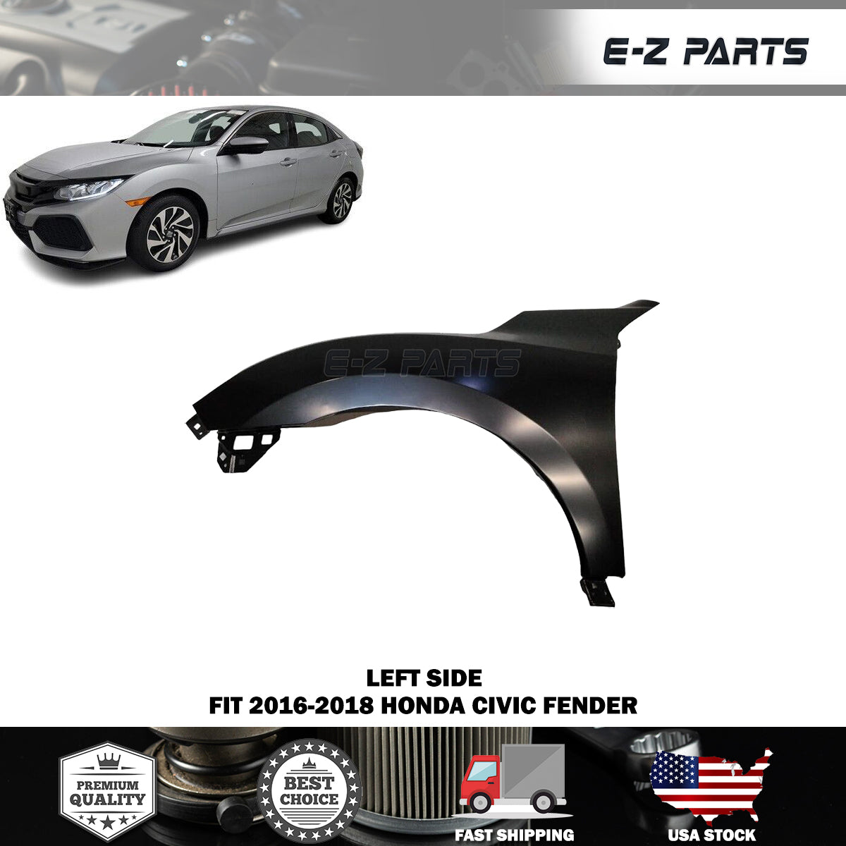 For 2016-2018 Honda Civic Left Fender Driver Side LH