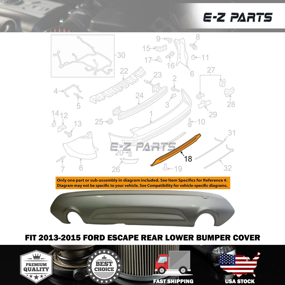 Premium Quality for 2013-2015 Ford Escape Rear Lower Bumper Cover May Have Paint Imperfections