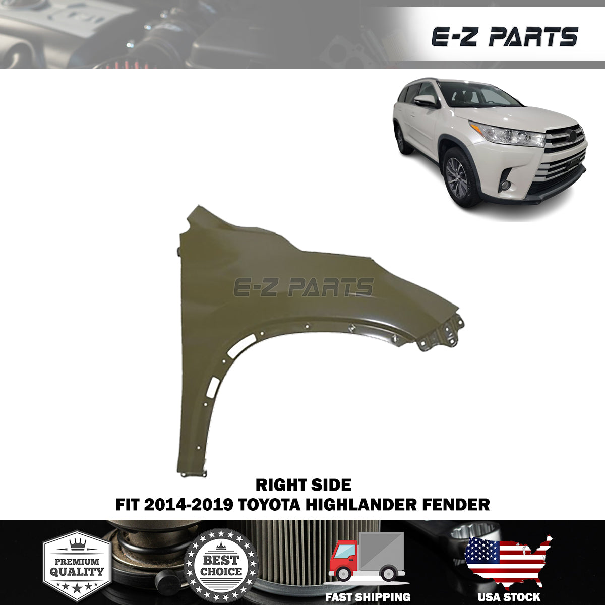 Fit 2014-2019 Toyota Highlander Right Fender Passenger Side RH
