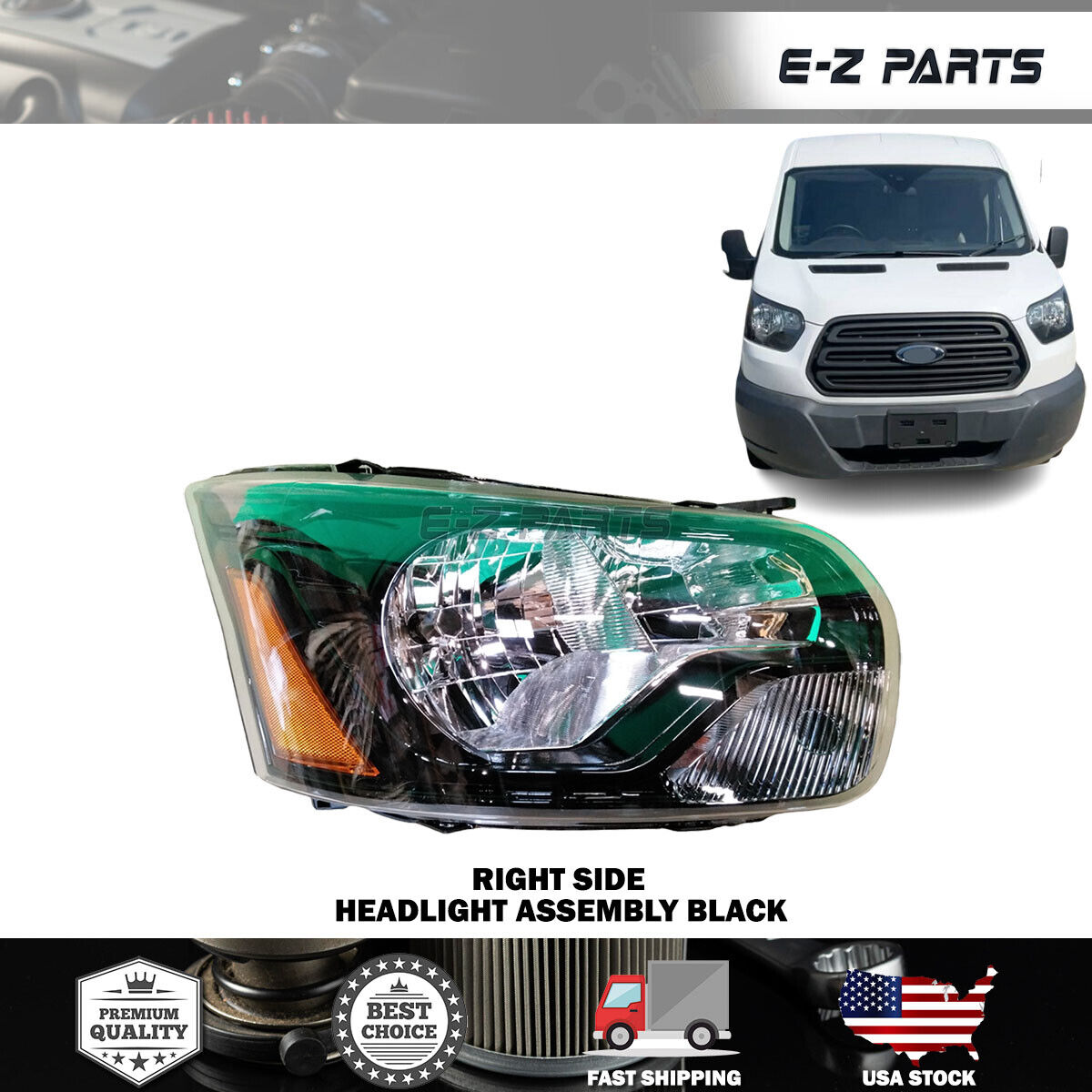For 2015-2023 Ford Transit 150 250 350 Right Headlight Assembly Black