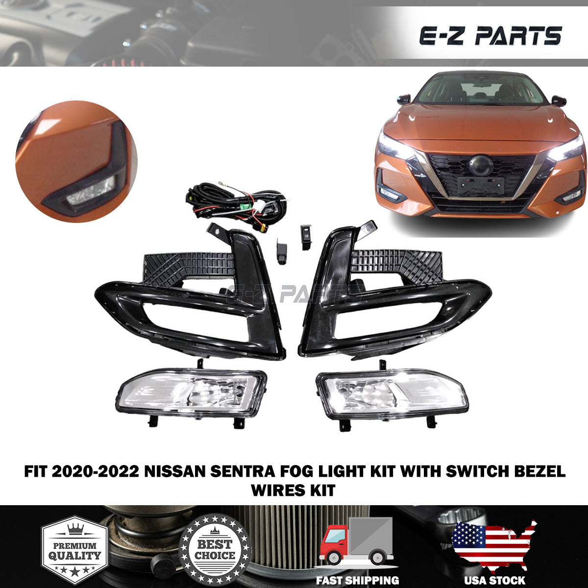 For 2020-2022 Nissan Sentra Fog Light Kit With Switch Bezel Wires Kit