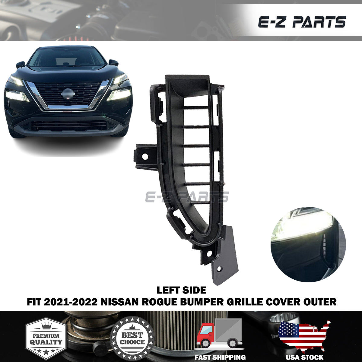 For 2021-2022 Nissan Rogue Left Bumper Grille Cover Outer Driver Side LH