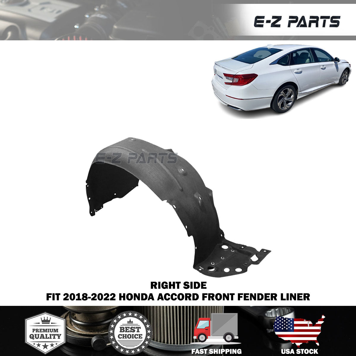 Fit 2018-2022 Honda Accord Front Right Fender Liner