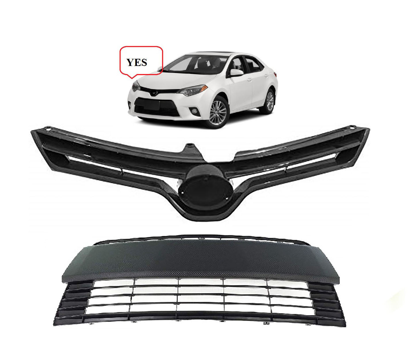 For 2014-2016 Toyota Corolla L LE Front Bumper Lower And Upper Grilles