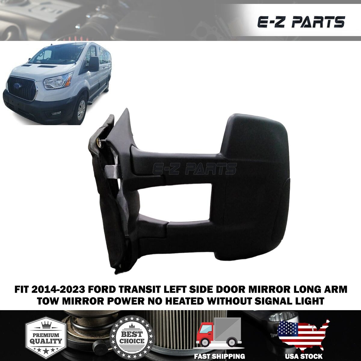 For 2014-2023 Ford Transit Left Side Door Mirror Long Arm LH