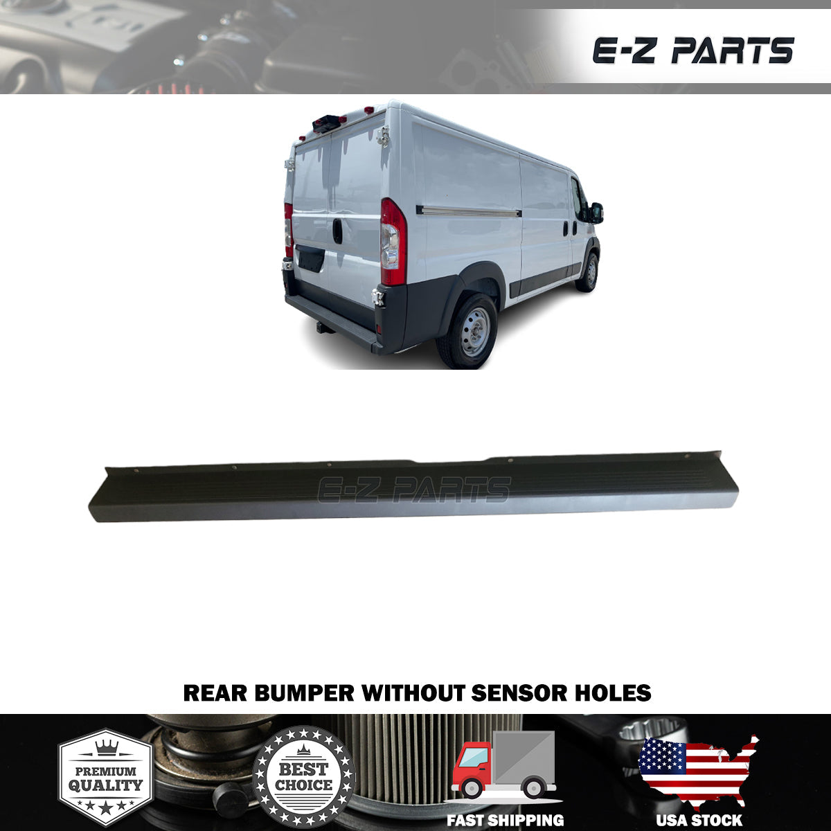For 2018-2022 RAM Promaster Black Rear Bumper Without Sensor Holes