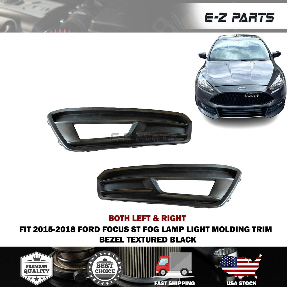 For 2015-2018 Ford Focus ST Both Left & Right Fog Lamp Light Molding Trim Bezel