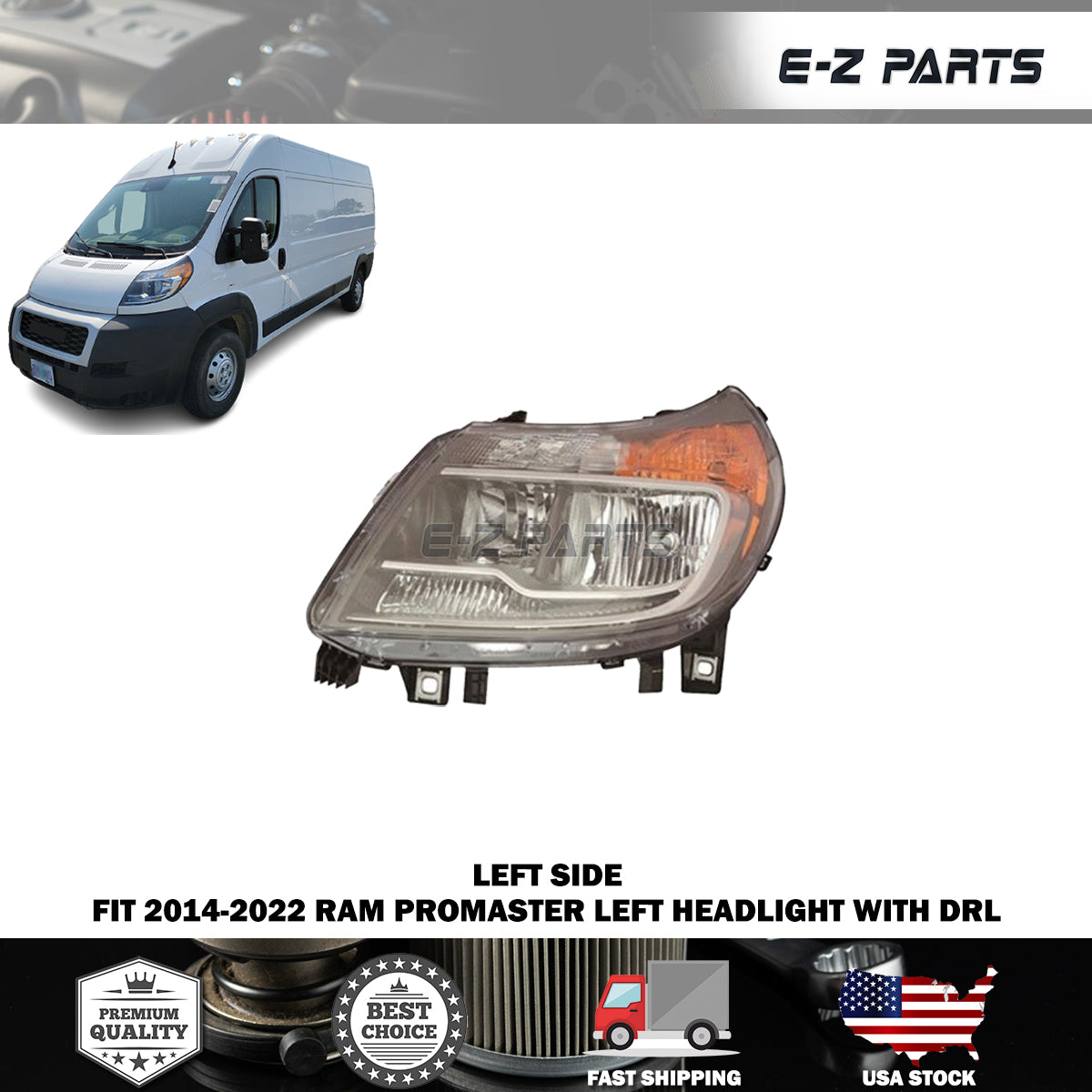For 2014-2022 RAM Promaster Left Headlight with DRL Driver Side LH