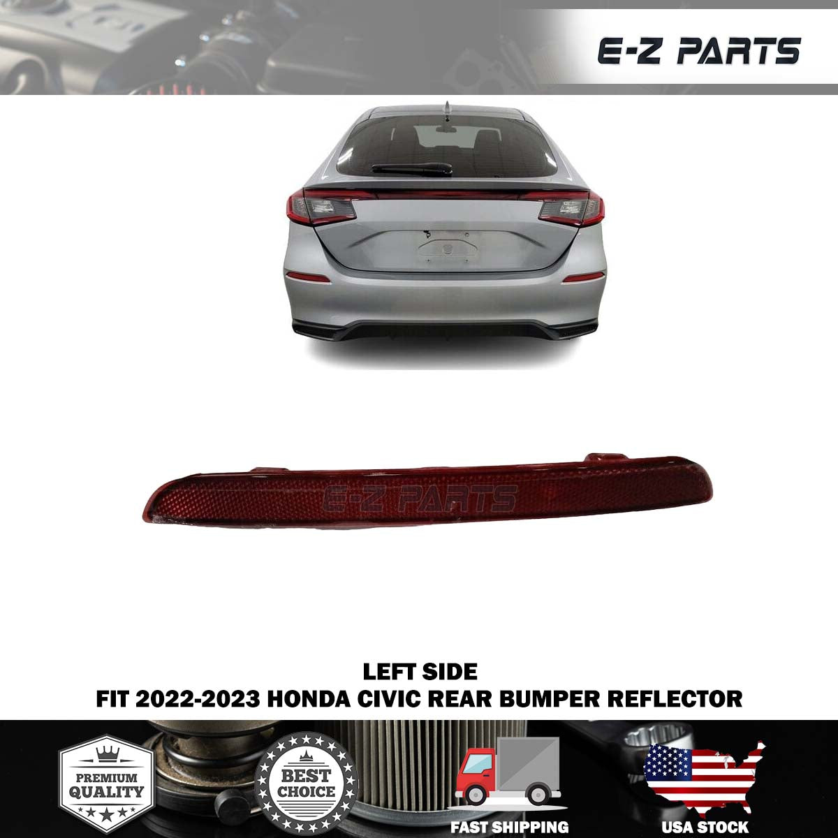 For 2022-2023 Honda Civic Rear Bumper Reflector Left Side
