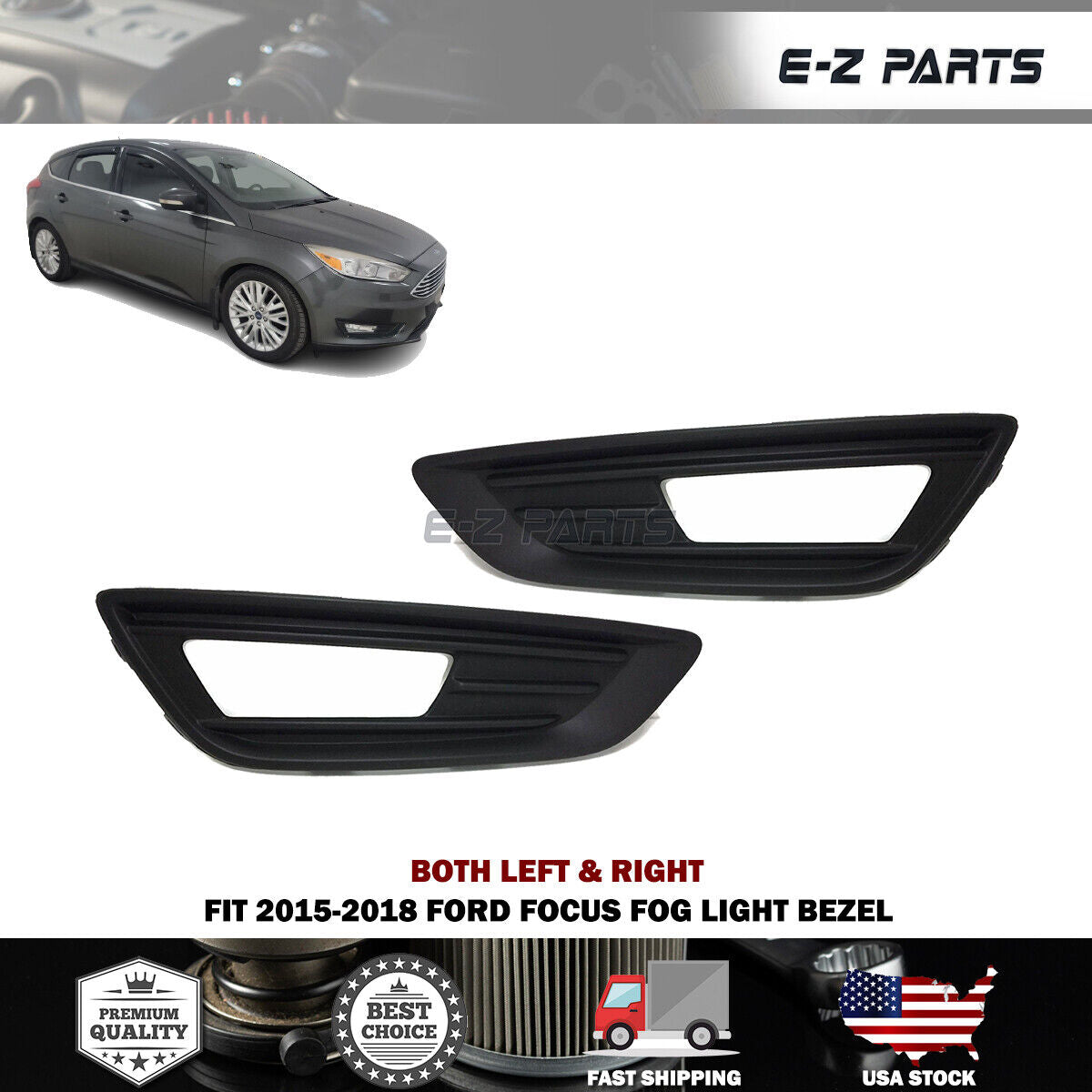 Premium Quality for 2015-2018 Ford Focus Fog Light Bezel Pair LH+RH Side S SE