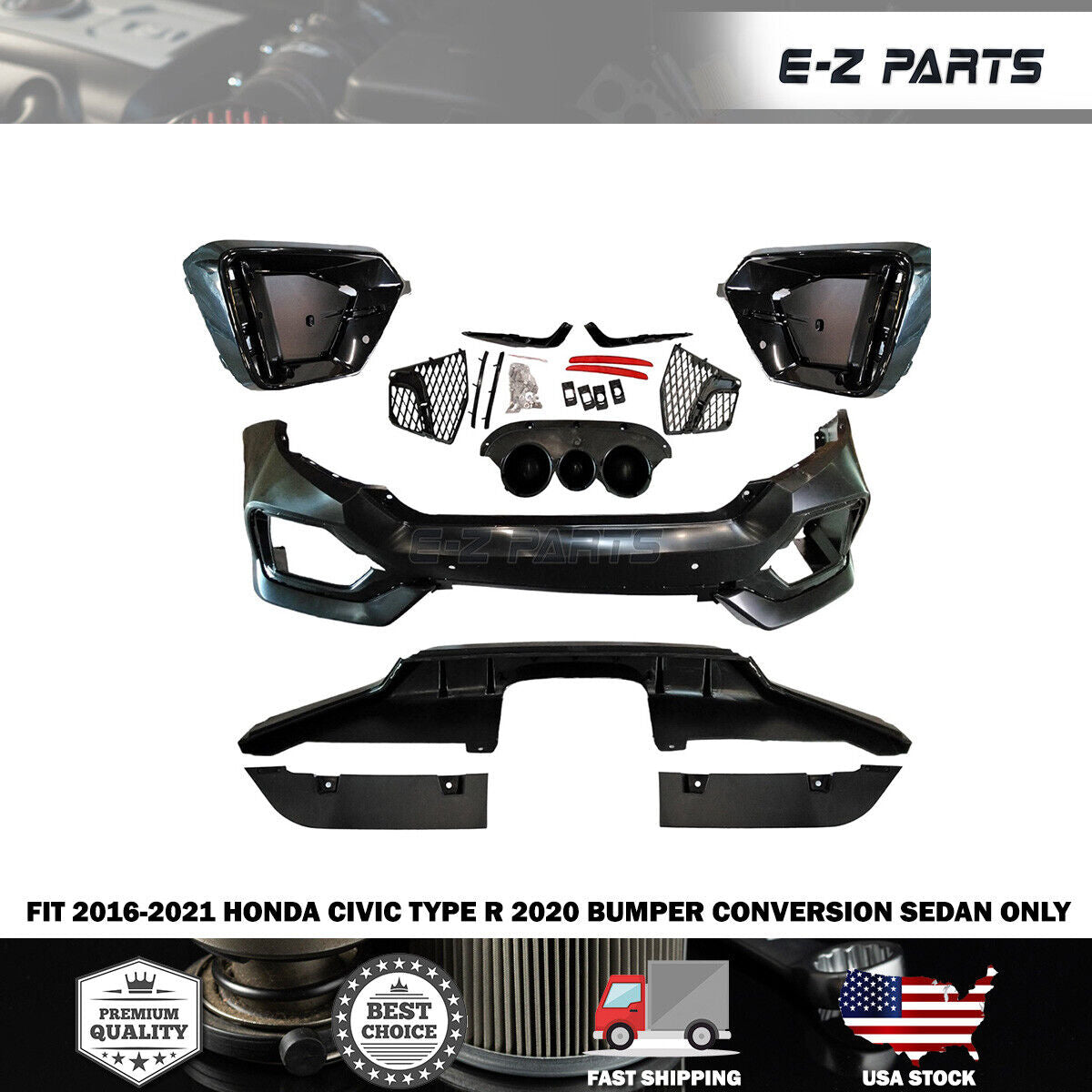For 2016-2021 Honda Civic Type R 2020 Bumper Conversion Sedan Only