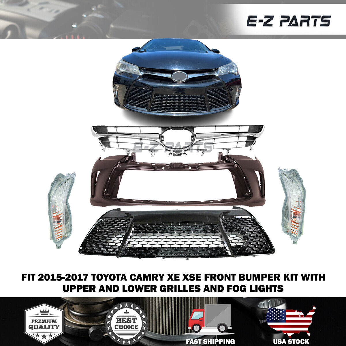 For 2015-2017 Toyota Camry XE XSE Front Bumper kit with Upper and Lower Grilles
