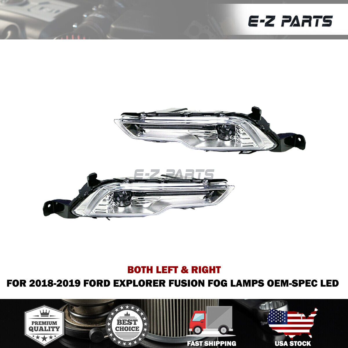 Premium Quality for 2018-2019 Ford Explorer Fusion Fog Lamps Left/Right OEM-Spec LED