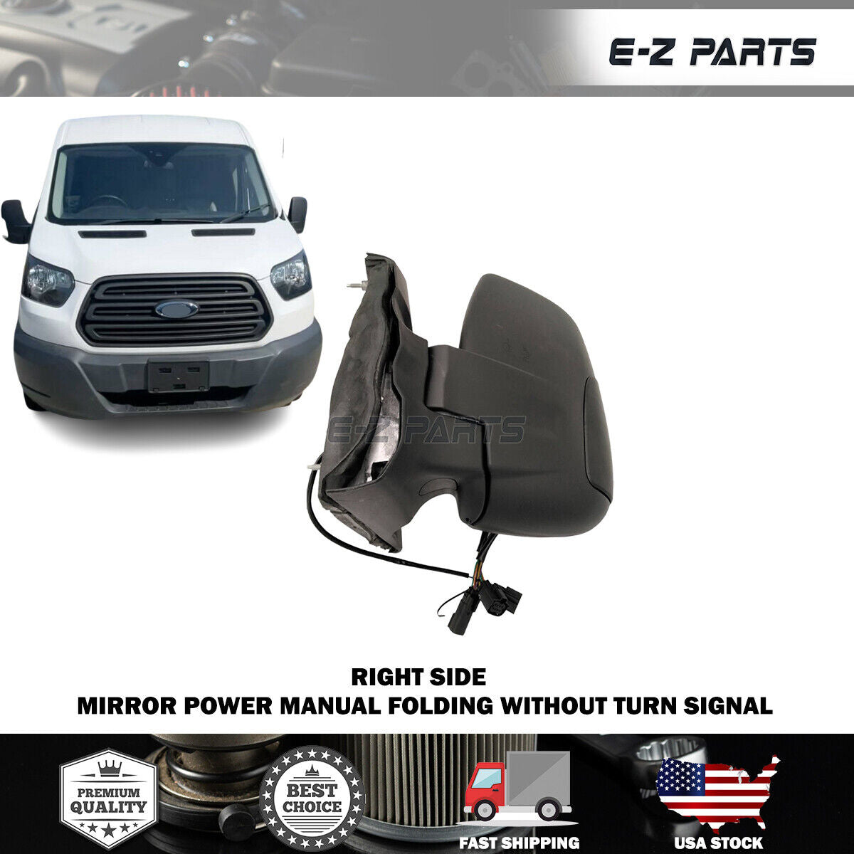 For 2015-2022 Ford Transit Right Side Power Manual Folding Mirror Without Turn