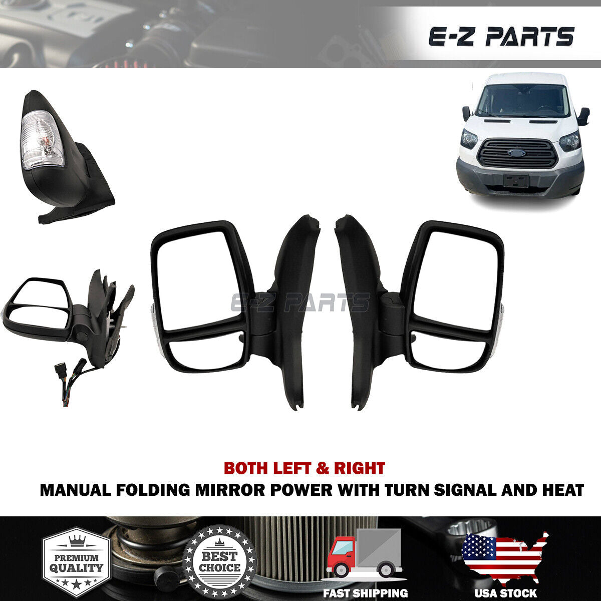 For 2015-2022 Ford Transit Left & Right Side Mirror Power With Turn Signal And