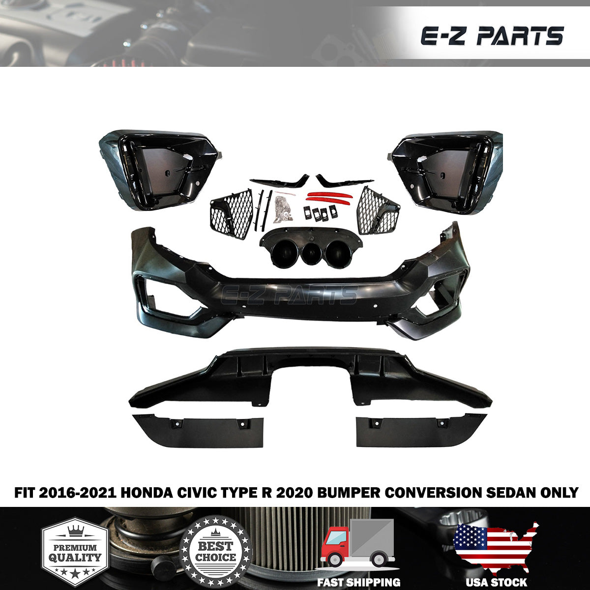 For 2016-2021 Honda Civic Type R 2020 Bumper Conversion Sedan Only