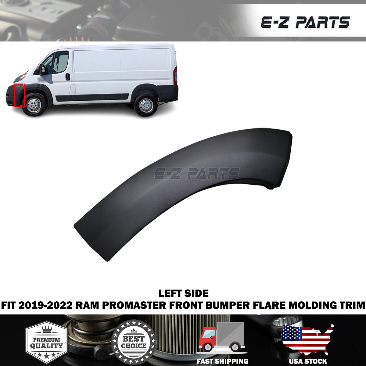 Fit 2019-2022 RAM Promaster Left Front Bumper Flare Molding Trim