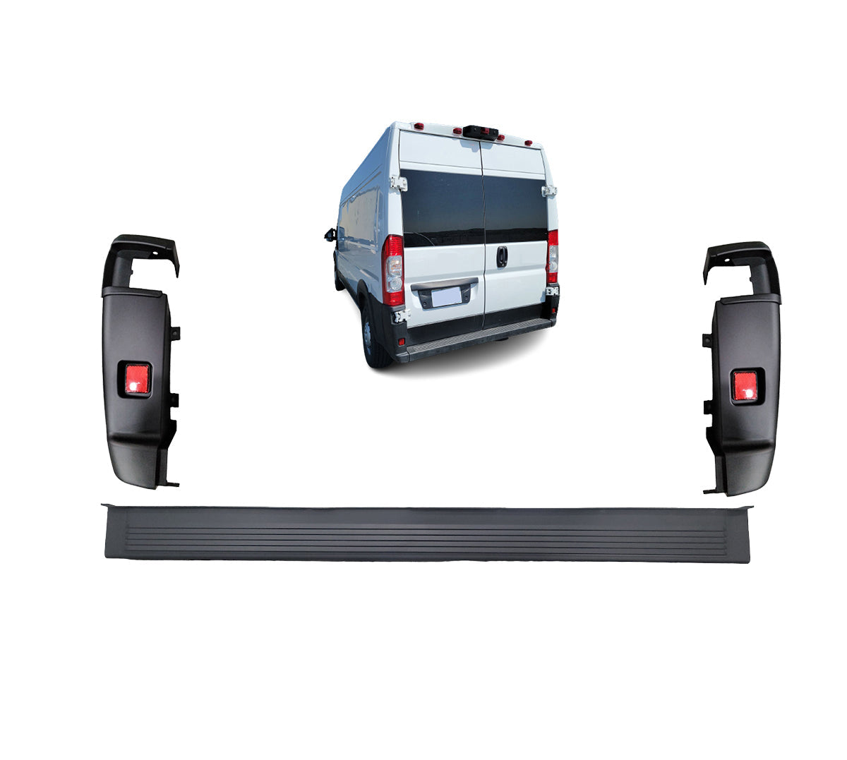 For 2014-2017 RAM Promaster Rear Bumper and  Endcaps with Reflectors