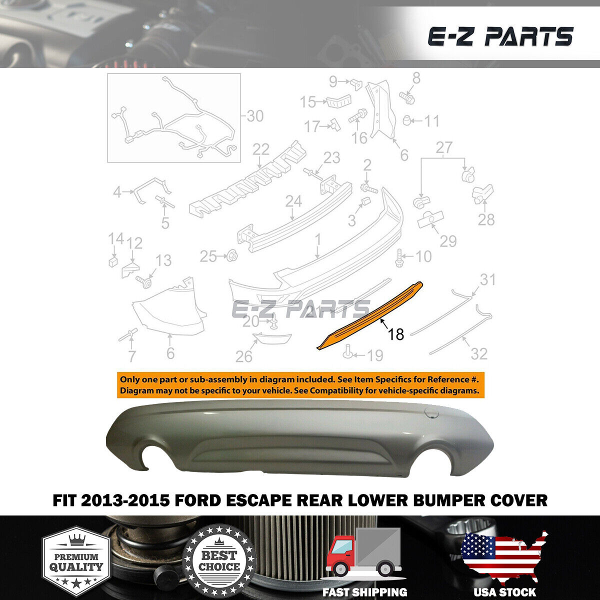 Premium Quality for 2013-2015 Ford Escape Rear Lower Bumper Cover May Have Paint Imperfections
