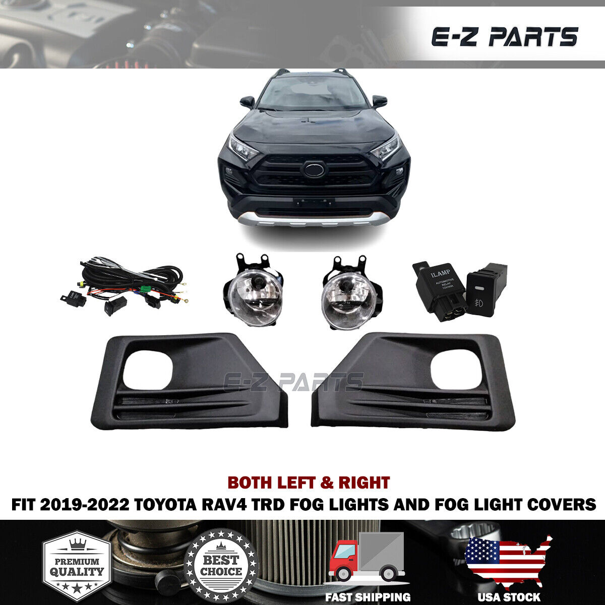 For 2019-2022 Toyota RAV4 TRD Both Left & Right Fog Lights and Fog Light Covers