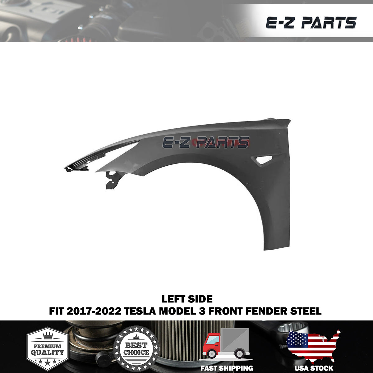 For 2017-2022 Tesla Model 3 Left Front Fender Steel Driver Side LH