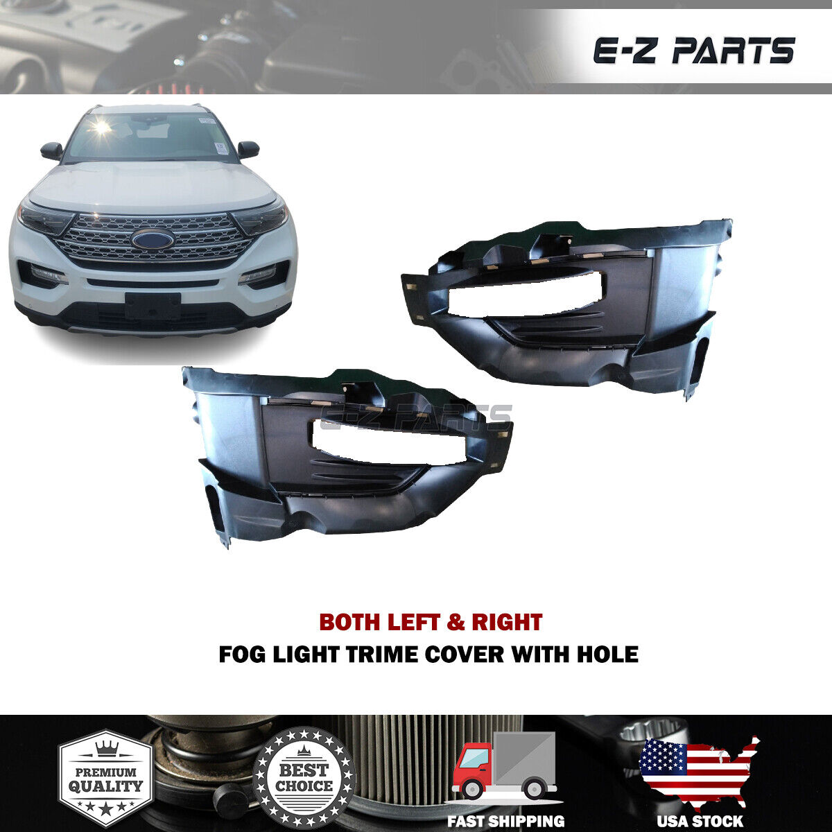 For 2020-2022 Ford Explorer Both Left & Right Fog Light Trime Cover With Hole