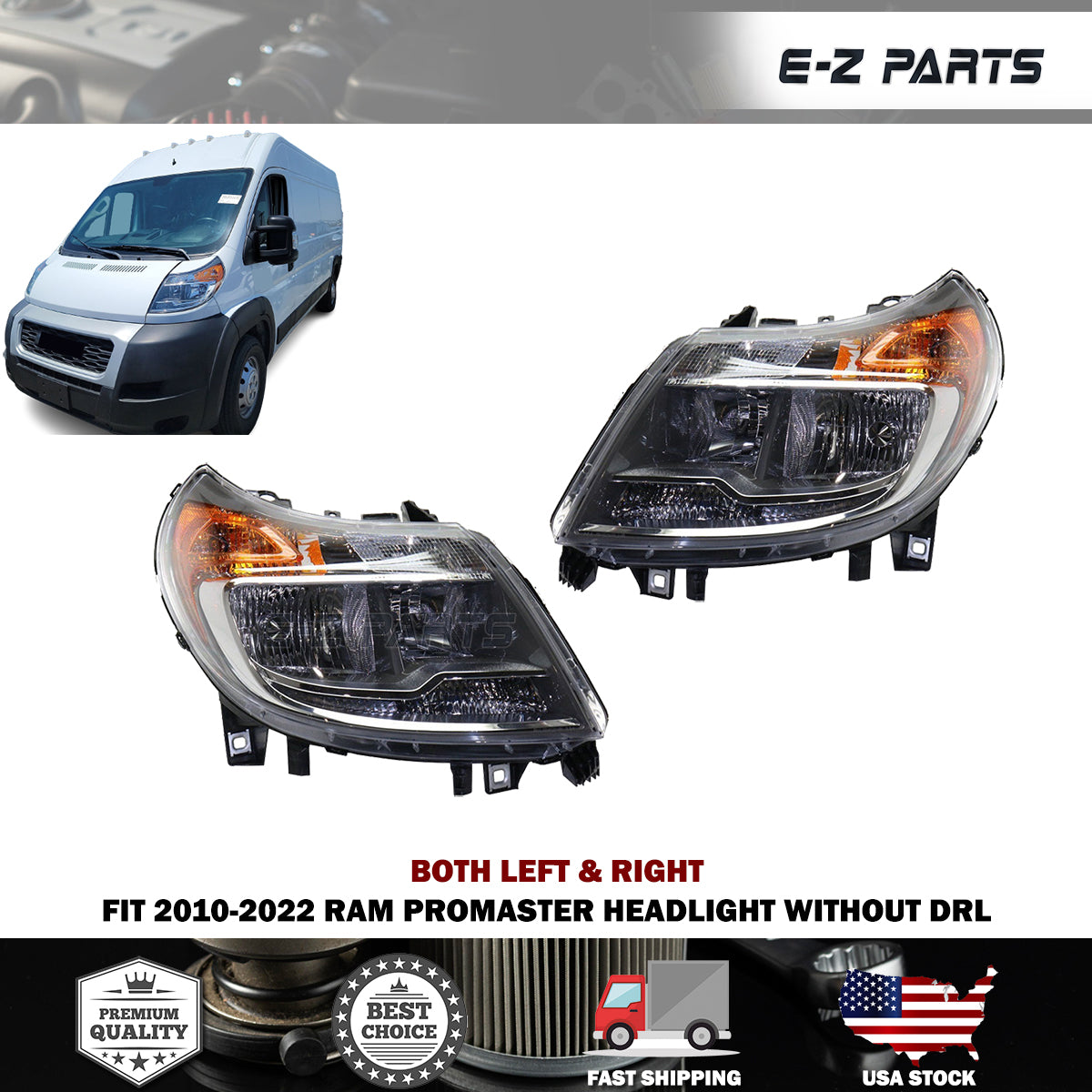 For 2014-2022 RAM Promaster Both Left & Right Headlight without DRL