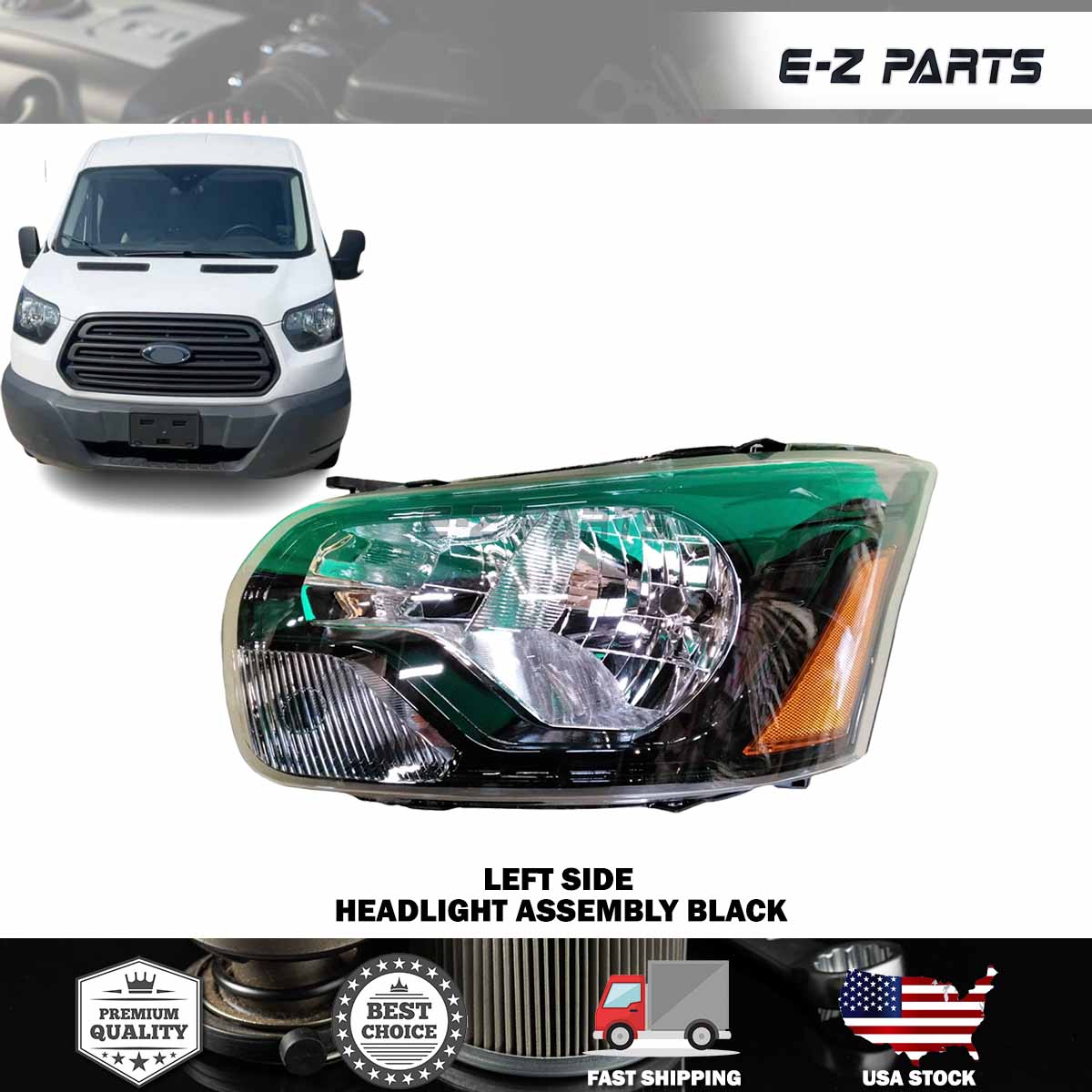 For 2015-2023 Ford Transit 150 250 350 Left Headlight Assembly Black Driver