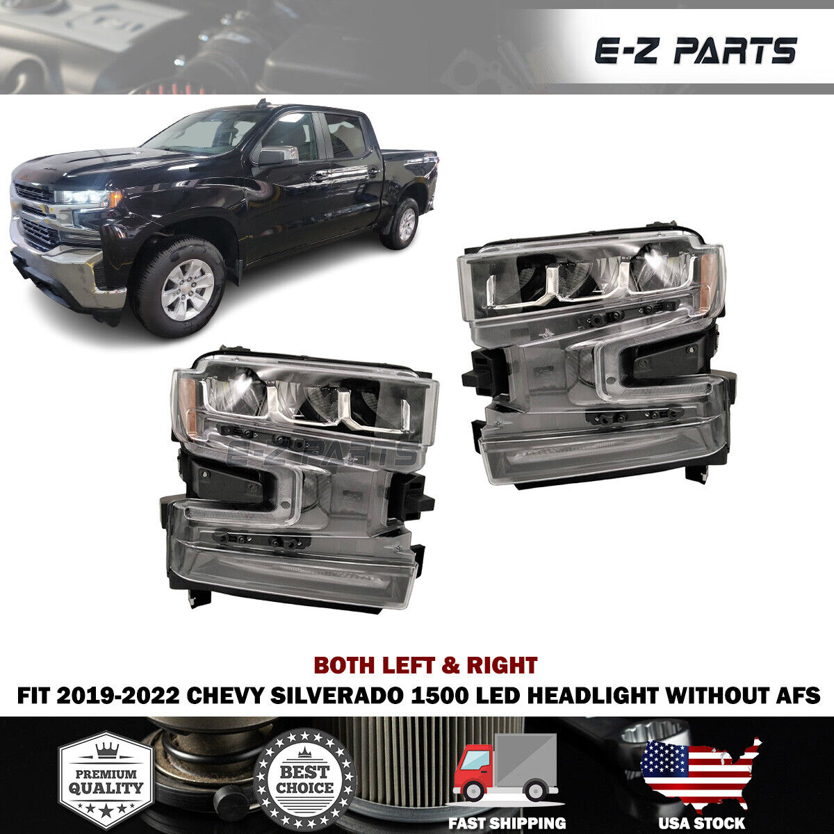 For 2019-2022 Chevy Silverado 1500 Both LED Left & Right Headlight Assembly without AFS