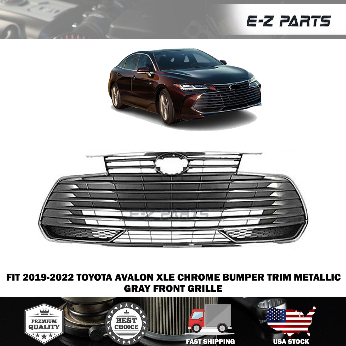 For 2019-2022 Toyota Avalon Chrome Bumper Trim XLE Metallic Gray Front Grille
