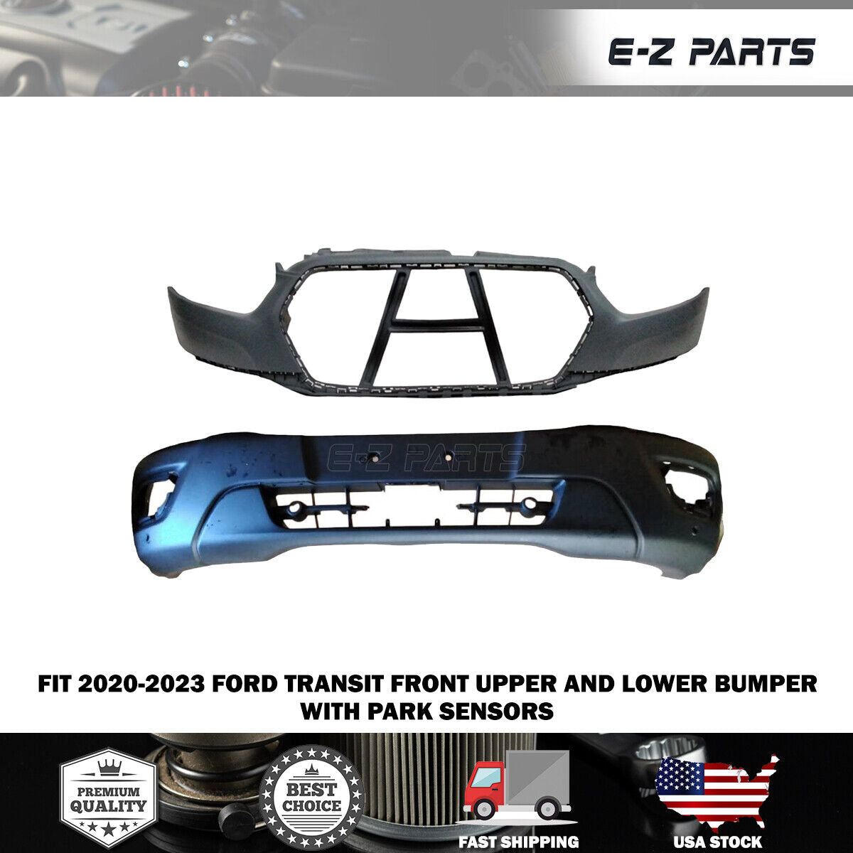 For 2020-2023 Ford Transit Front Upper and Lower Bumper with Park Sensors