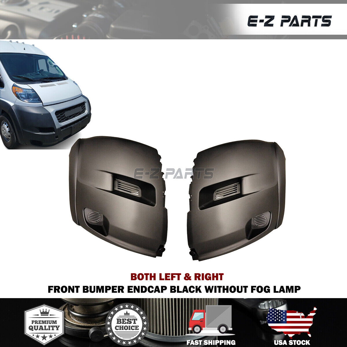 For 2019-2022 RAM Promaster Front Both Left & Right Bumper Endcap Black Without
