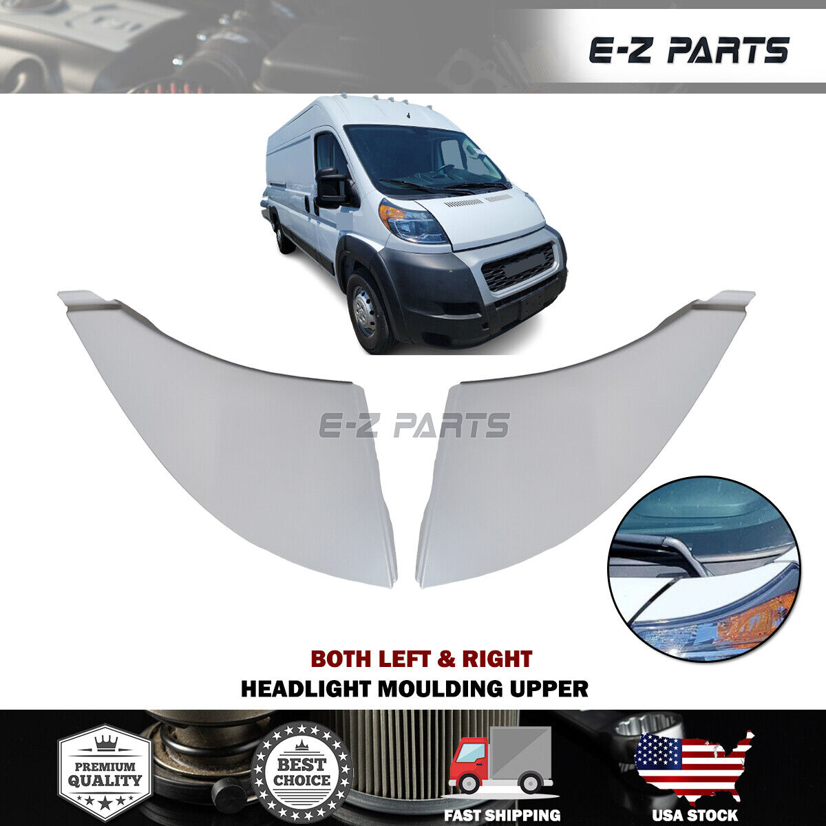For 2014-2022 RAM Promaster Both Left & Right Headlight Moulding Upper Primed