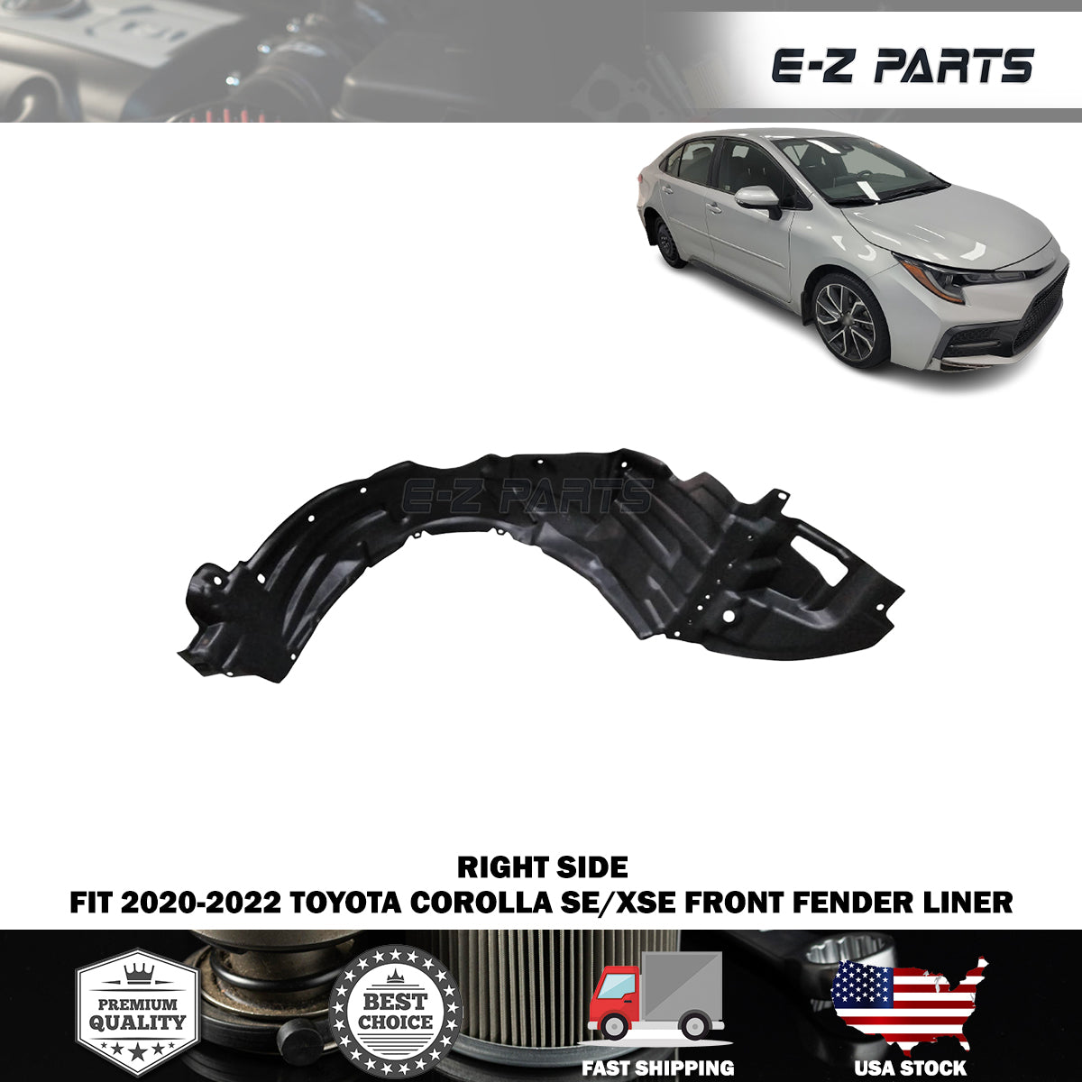 For 2020-2021 Toyota Corolla SE/XSE Front Passenger Side Fender Liner